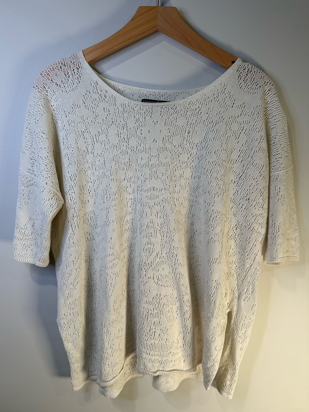 Peruvian Connection Ivory Floral Pointelle Knit Tunic Sweater Size M